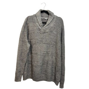 Grey 100% cotton shawl collar knit pullover grandpa sweater XL